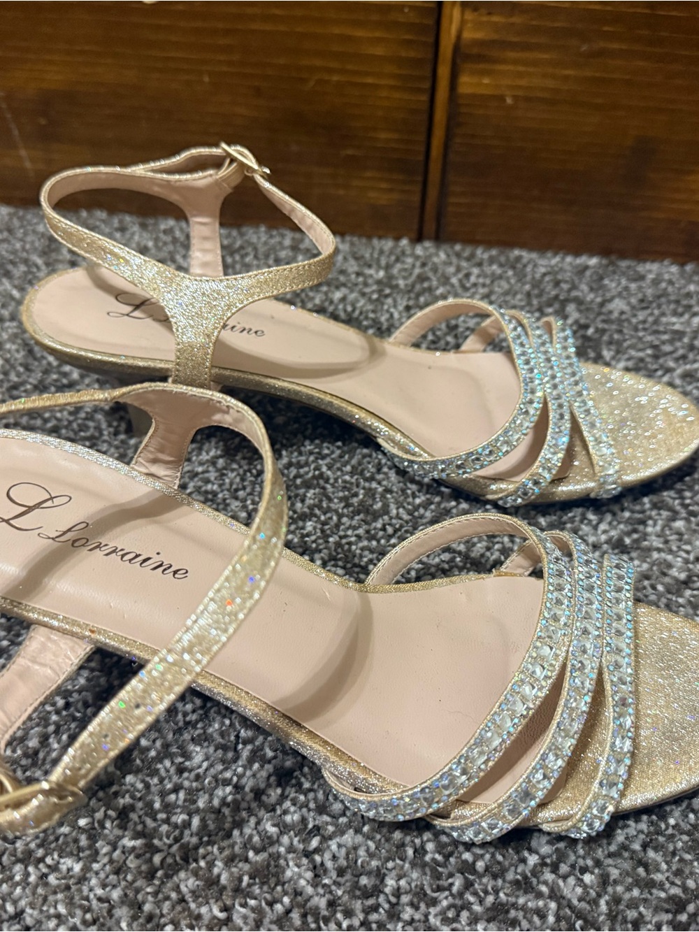 Sparkle Strappy Ankle-Heel Sandals in Champagne Glitter - Picture 6 of 7